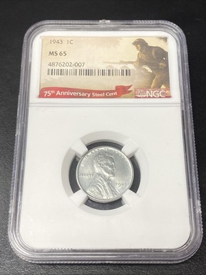 1943 P NGC MS65 Lincoln Steel Cent 1c US Mint Coin Wheat Penny 1943-P MS-65
