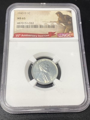 1943 D NGC MS65 Lincoln Steel Cent 1c US Mint Coin Wheat Penny 1943-D MS-65