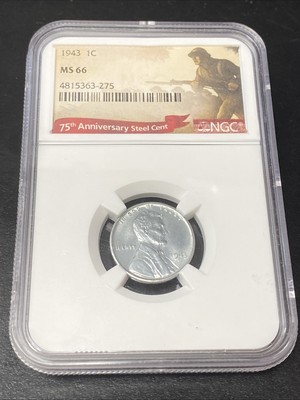 1943 P NGC MS66 Lincoln Steel Cent 1c US Mint Coin Wheat Penny 1943-P MS-66