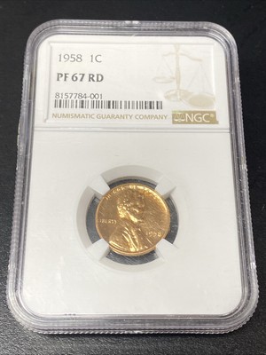 1958 Lincoln 1c Wheat Cent PF 67 RD NGC Penny Brown Label