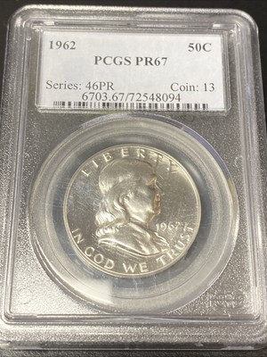 1962 Silver Proof 50c Franklin Half Dollar PCGS PR67
