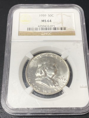 1959 NGC MS64 Franklin Half Dollar 50c Silver MS-64 Blast White