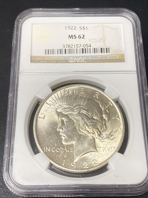 1922 Peace Dollar NGC MS62 Brown Label Silver $1