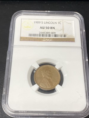 1909-S Lincoln Wheat Penny Copper Cent 1C NGC AU 50 BN Key Date