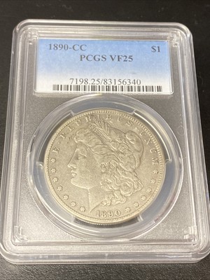 1890-CC Silver Morgan Dollar PCGS VF25 Key Date $1 Mid Grade
