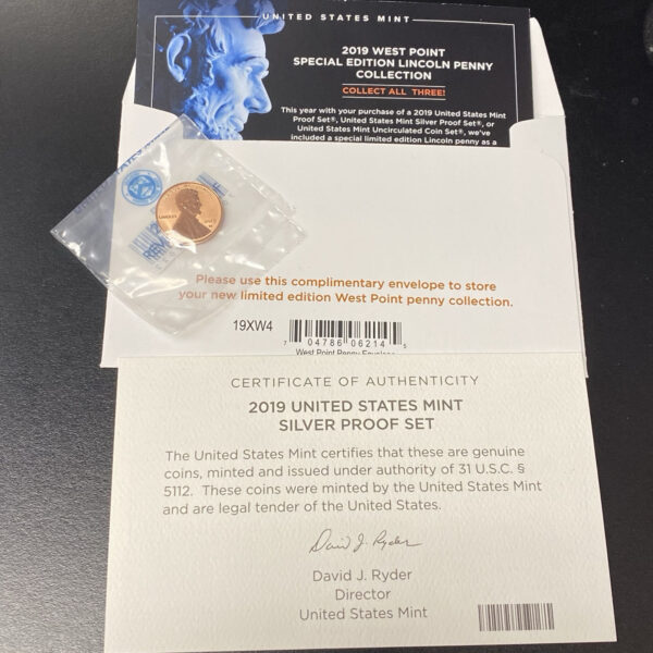 2019-S Silver Proof Set w/ West Point Reverse Proof Penny COA OPG Box 11 Coins