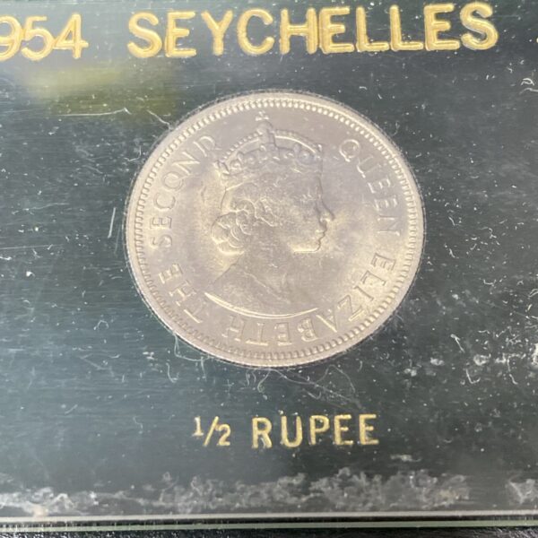 Seychelles 1954 3 Coin Set: 25 Cents, 1/2 Rupee, 1 Rupee - Cases Green Acrylic
