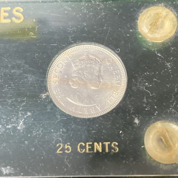 Seychelles 1954 3 Coin Set: 25 Cents, 1/2 Rupee, 1 Rupee - Cases Green Acrylic