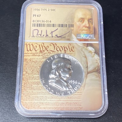 1956 Type 2 NGC PF 67 Proof Ben Franklin Half Dollar 50c We The People Holder