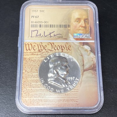 1957 NGC PF 67 Proof Benjamin Franklin Half Dollar 50c We The People Holder