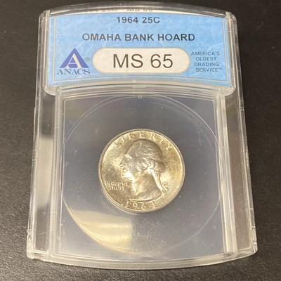 1964 Washington Silver Quarter 25c ‘Omaha Bank Hoard’ ANACS MS 65