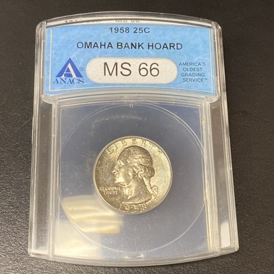 1958 Washington Silver Quarter 25c ‘Omaha Bank Hoard’ ANACS MS 66