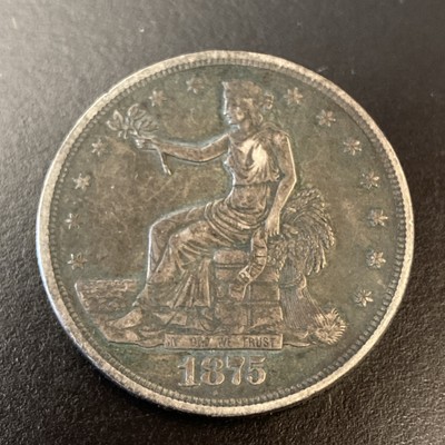 1875-CC Trade Dollar AU Details Strong Strike Early Date Silver