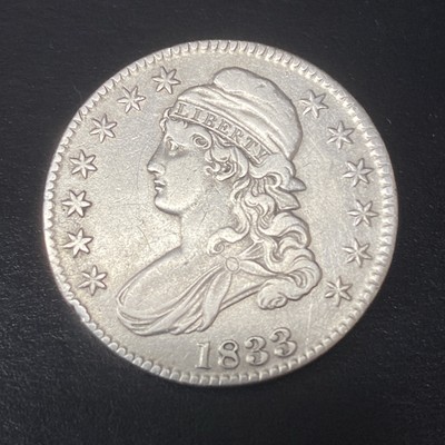 1833 Capped Bust Half Dollar Very Fine VF Details Cleaned Early Date Silver 50c