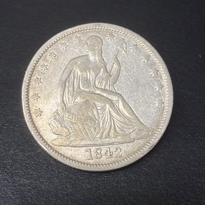 1842 Medium Date Liberty Seated Half Dollar Very Fine VF Details Cleaned Silver