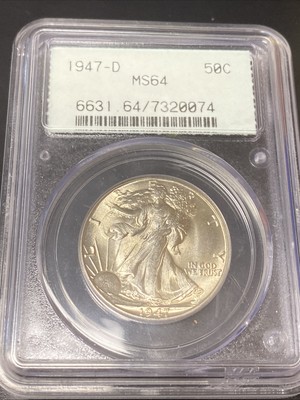 1947-D Walking Liberty Half Dollar Bright White PCGS MS64
