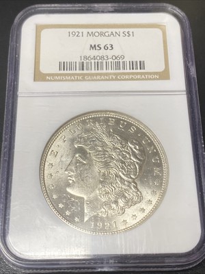 1921 Morgan Silver Dollar $1 NGC MS63 Brown Label - Bright White Shine!
