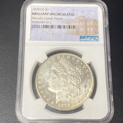 1878-CC $1 Morgan Silver Dollar NGC BU Nevada Casino Hoard UNC Almost Prooflike!