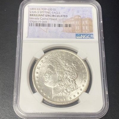 1891-CC Top 100 $1 Morgan Silver Dollar NGC BU VAM-3 Spitting Eagle Casino Hoard