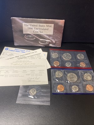 1996 US Mint Set 11 Coin P&D Uncirculated W/ 1996 W West Point Dime OGP Envelope