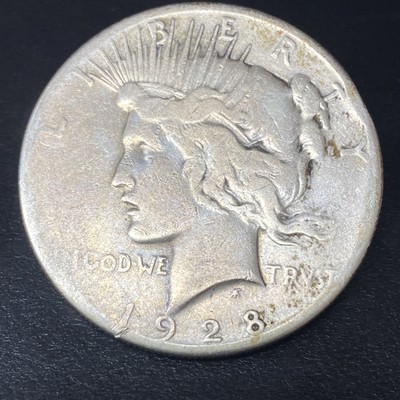 1928-P Peace Silver Dollar, Good Details (Worn, Rim Damage) KEY DATE $1 Coin