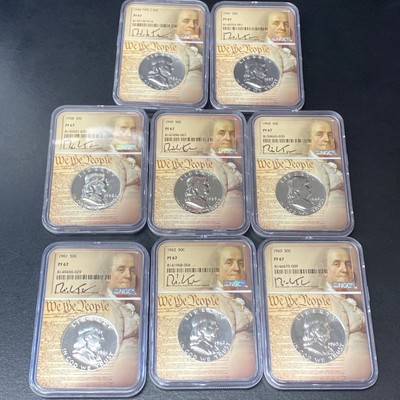 1956 to 1963 P, 8-Coin Set, Franklin Half Dollars NGC PF 67, We The People Label