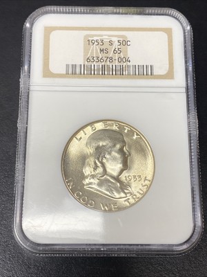 1953-S Benjamin Franklin Silver Half Dollar 50c NGC MS65 MS 65