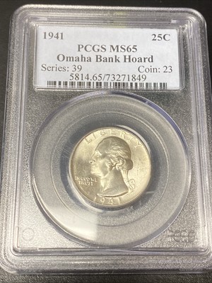 1941 Washington Quarter Silver 25c PCGS MS65 “Omaha Bank Hoard”