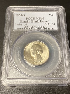 1950-S Washington Quarter Silver 25c PCGS MS66 “Omaha Bank Hoard”