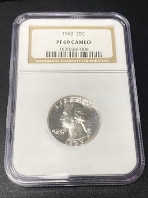 1963 Washington Silver Proof Quarter 25c NGC PF69 Cameo PR69 CAM