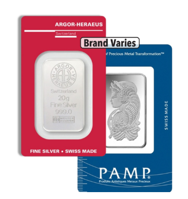 20 gram Silver Bar - Brand Varies (Carded)