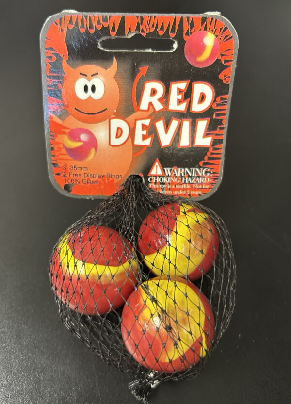 Red Devil Mega Marbles Net Bag 3 35mm 2 Display Rings Retired Set (2004-2006)