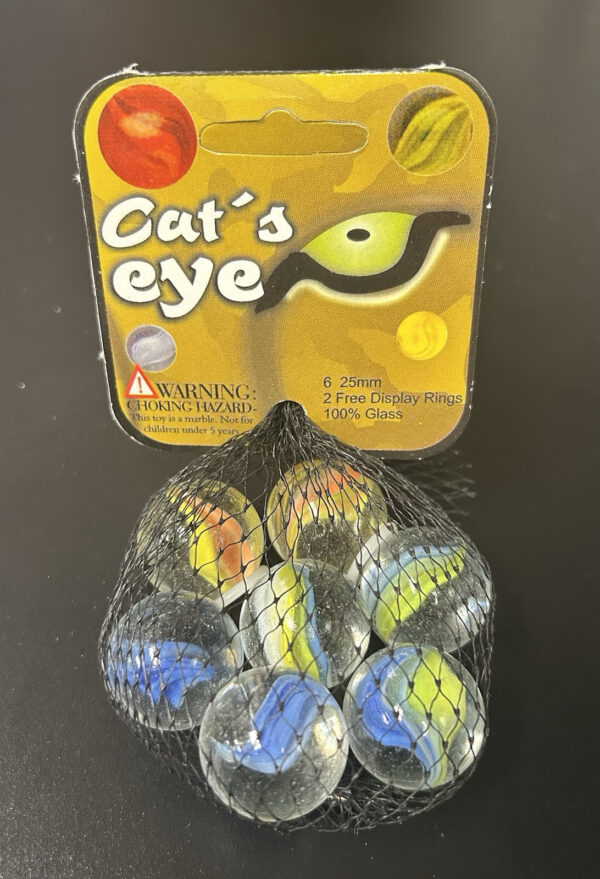 Cat’s Eye Mega Marbles Net Bag 6 25mm w/2 Display Rings Retired Set (2004-2006)