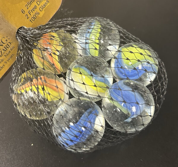 Cat’s Eye Mega Marbles Net Bag 6 25mm w/2 Display Rings Retired Set (2004-2006)