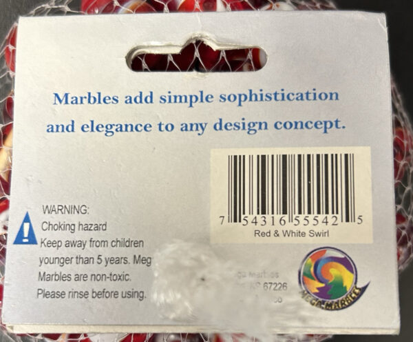 Red & White Swirl Marbles Mega Marbles Net Bag 60 Count 16mm Round