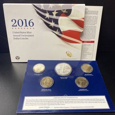 2016 US Mint Annual Unc Dollar Coin Set w/ West Point Silver American Eagle