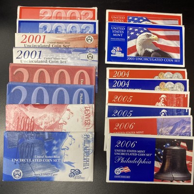 1999-2006 US Mint Uncirculated Set Run Envelope BU Coins (8 Annual Sets) OGP