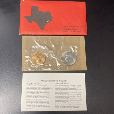 USA 1978 Unc Mint Set ANA Convention Houston Texas Eisenhower Dollar & Medal