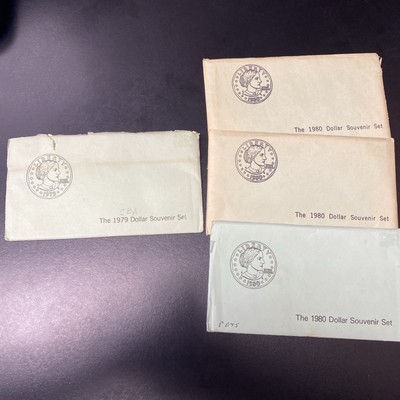 1979-1980 U.S. Uncirc Set Susan B. Anthony Dollar Souvenir 4 Sets Green Envelope