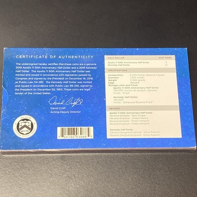 2019-S Apollo 11 50th Anniversary Proof Half Dollar 2-Coin Set Enhanced Reverse