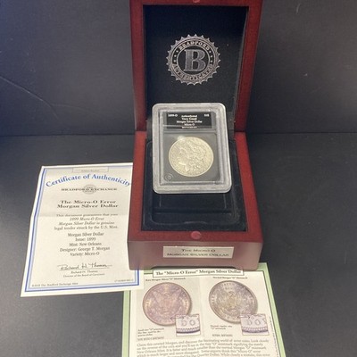 1899-O Morgan Silver Dollar $1 Vam Micro O Error New Orleans Bradford Box & COA