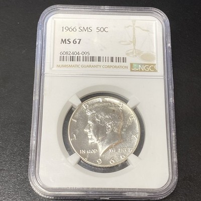 1966 SMS 50c Kennedy Half Dollar NGC Graded MS 67 with New Holder