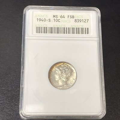 1940-S Mercury Dime ANACS MS 64 FSB Silver 10c Old Holder (839127)