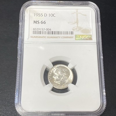 1955-D Roosevelt 90% Silver Dime MS 66 10 Cent Coin Certified NGC MS66 US Mint