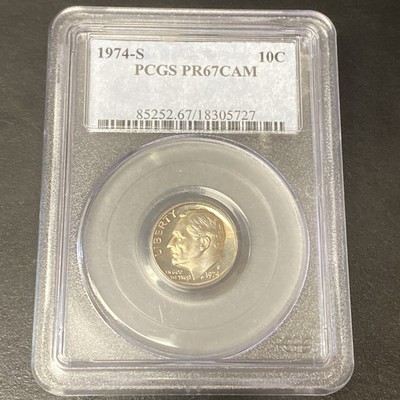 1974-S Roosevelt Dime PR67 DCAM PCGS Blue Label 10c US Mint