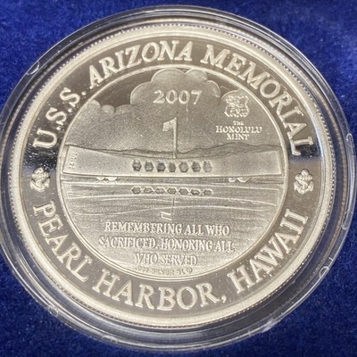 USS Arizona Memorial 40th Anniversary Proof 1 oz Fine Silver .999 w/Box & COA