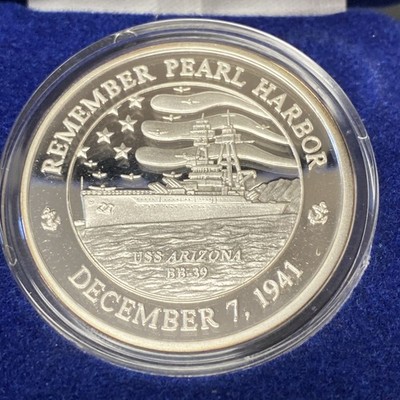 USS Arizona Memorial 40th Anniversary Proof 1 oz Fine Silver .999 w/Box & COA