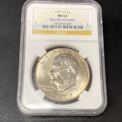 1977-D $1 Eisenhower IKE Dollar BIG SKY HOARD Denver NGC MS65 Great Shine!