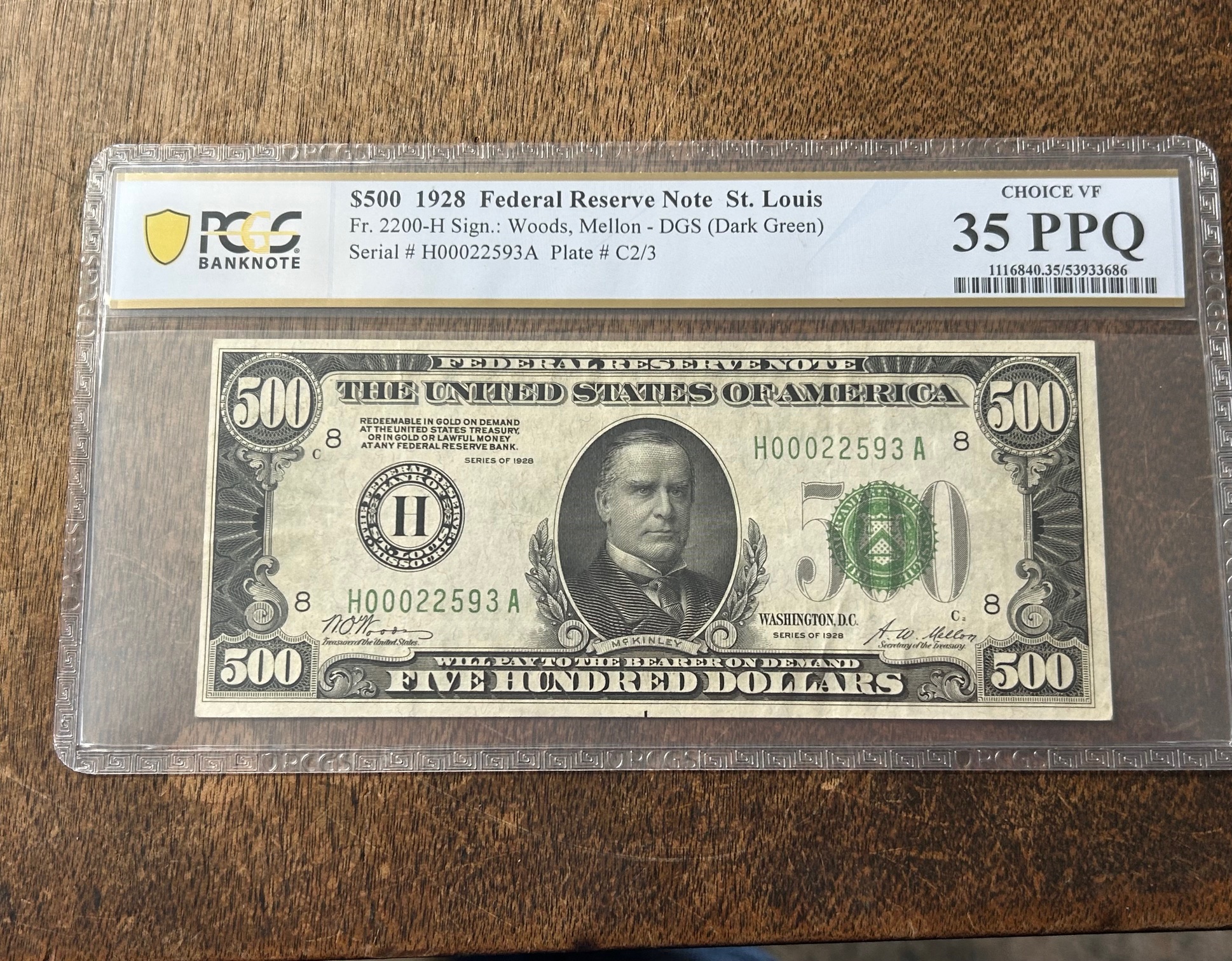 1928 $500 DGS (Dark Green) Federal Reserve Note St. Louis	Choice VF 35 PPQ  Graded