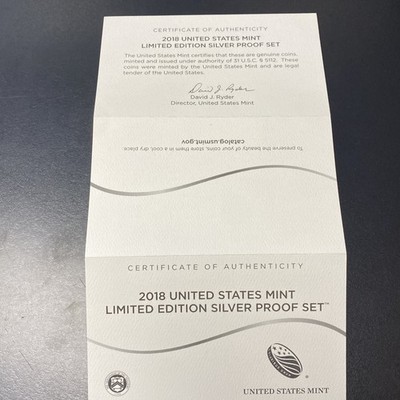 2018-S US Mint Limited Edition Silver Proof 8 Coin Set w/ OGP & COA Deep Cameo